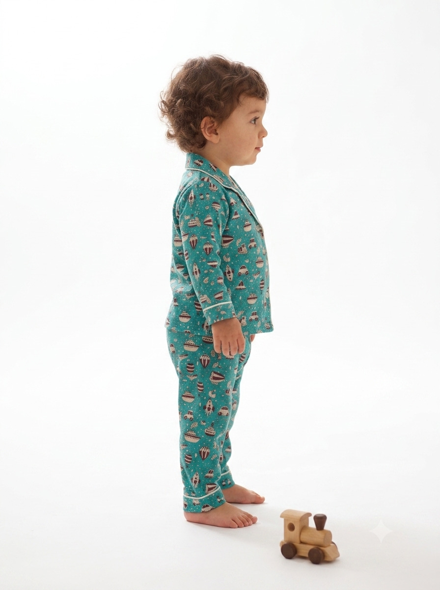 Huggingbug Little Explorer kids pure cotton night suit with transport print - view 2 - thumbnail 2 of 5