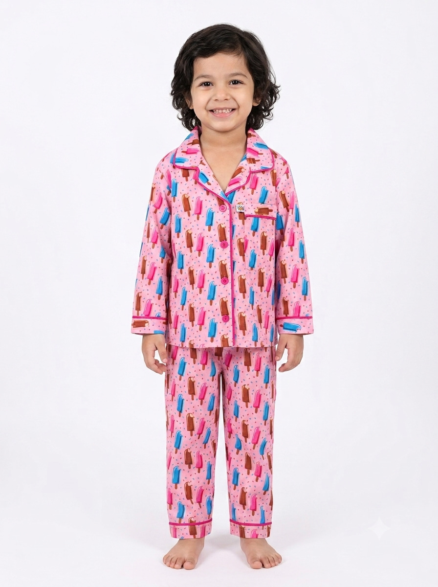 Huggingbug Ice-creamy Dreams kids pure cotton night suit with ice lollies & ice creams print - view 1