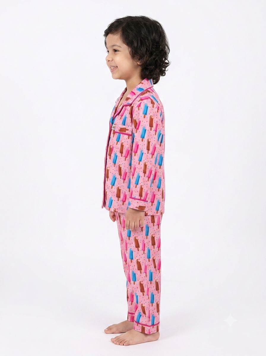 Huggingbug Ice-creamy Dreams kids pure cotton night suit with ice lollies & ice creams print - view 2 - thumbnail 2 of 4