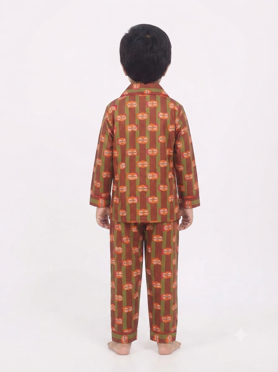 Huggingbug Hoot and Snooze kids pure cotton night suit with owls & stripes print - view 2 - thumbnail 2 of 4
