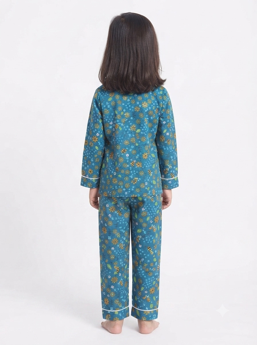Huggingbug Buzzy Bee Garden kids pure cotton night suit with flowers & bumble bees print - view 2 - thumbnail 2 of 4