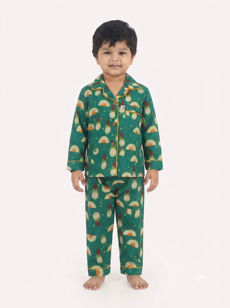 Huggingbug Scoop and Whoop kids pure cotton night suit with ice cream scoops & cones print - view 1