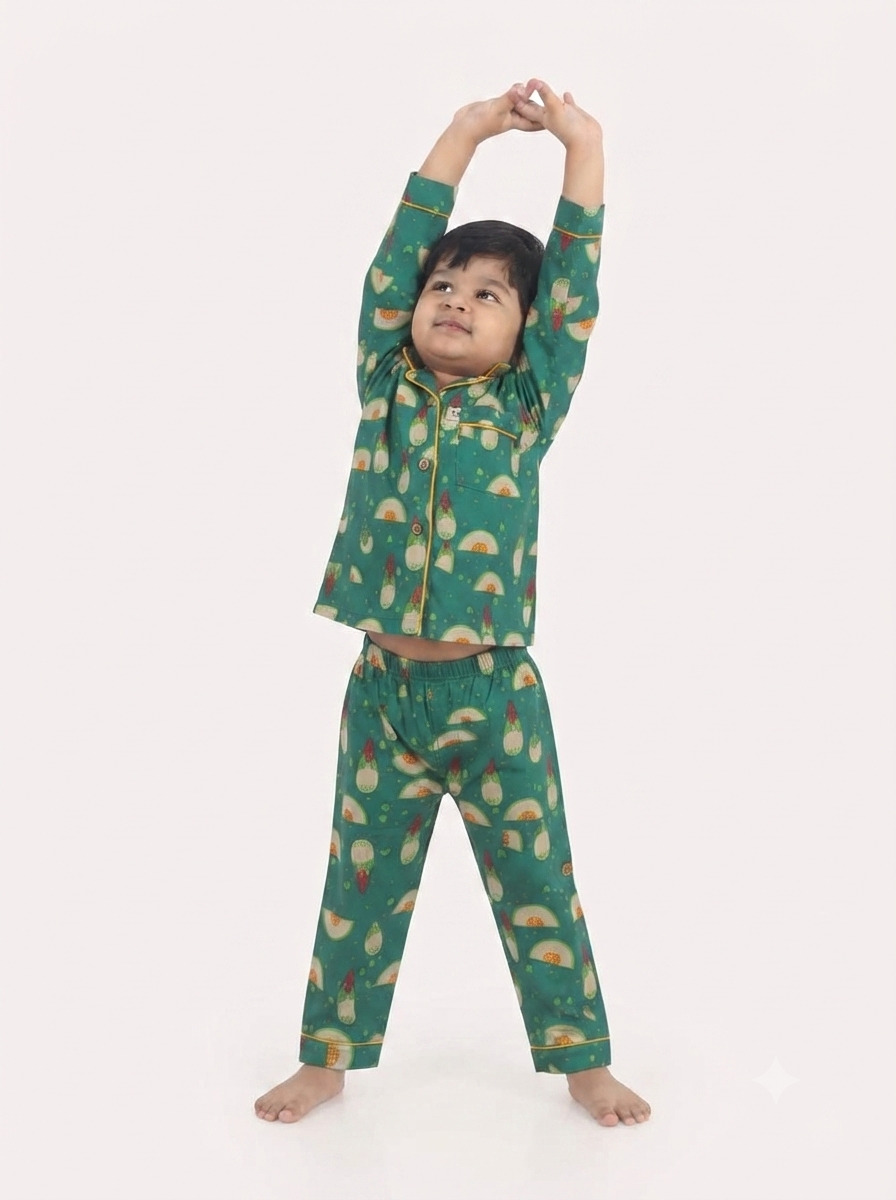 Huggingbug Scoop and Whoop kids pure cotton night suit with ice cream scoops & cones print - view 3 - thumbnail 3 of 4