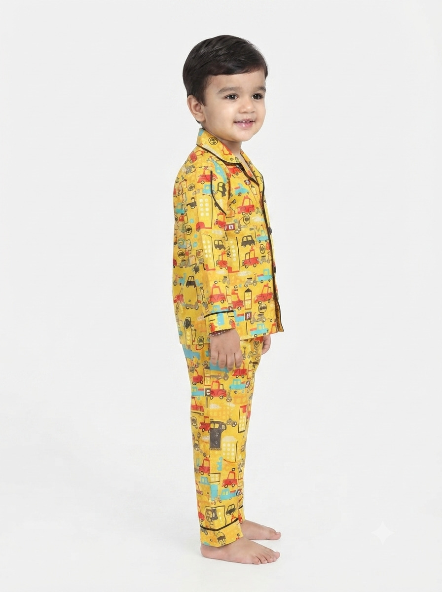 Huggingbug City View kids pure cotton night suit with cars, taxis & city traffic print - view 2 - thumbnail 2 of 4