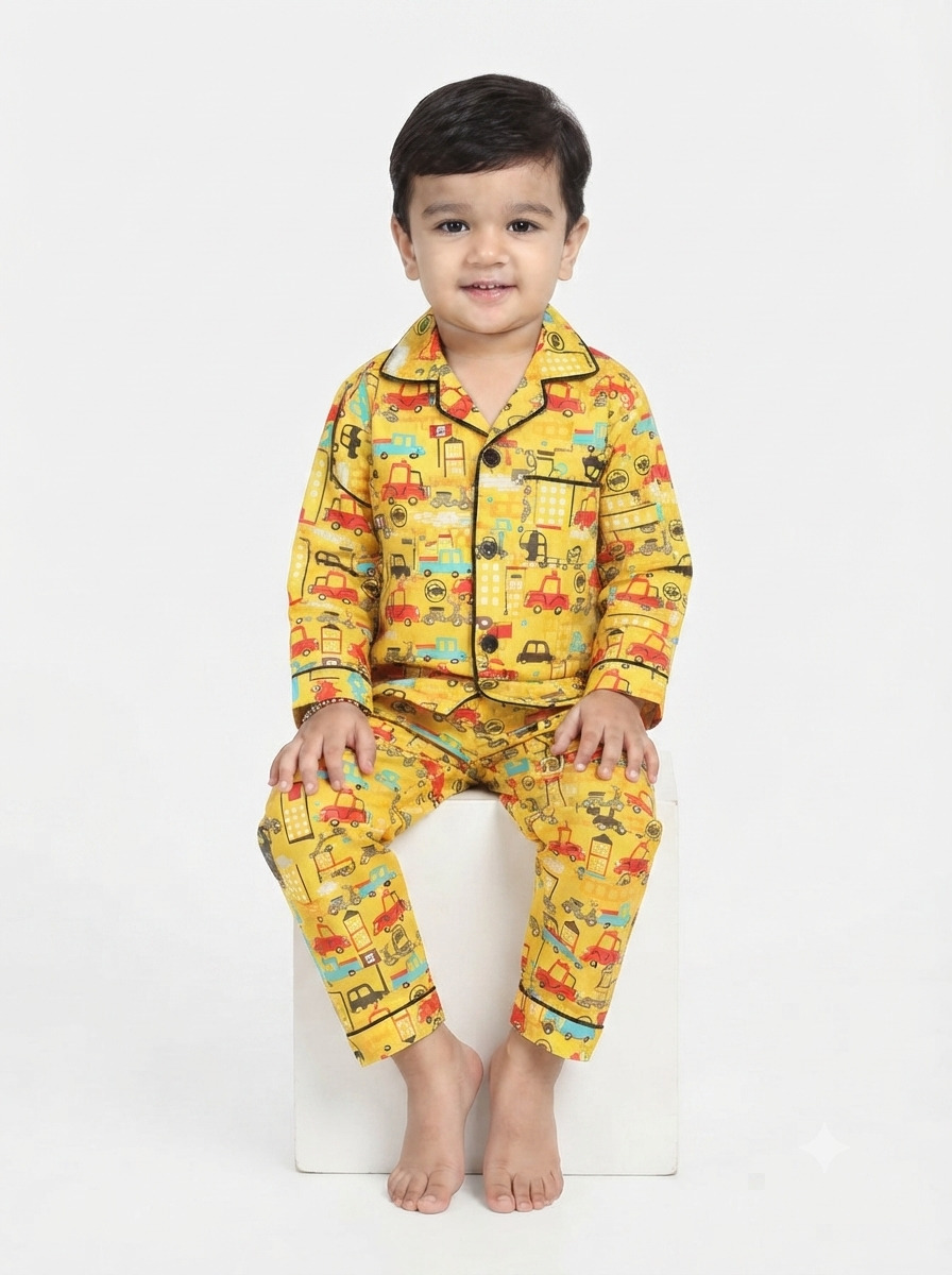 Huggingbug City View kids pure cotton night suit with cars, taxis & city traffic print - view 3 - thumbnail 3 of 4