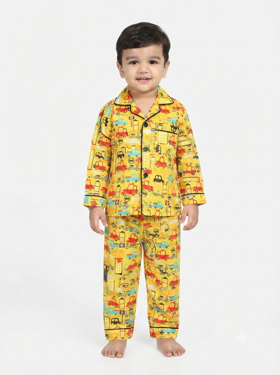 Huggingbug City View kids pure cotton night suit with cars, taxis & city traffic print - view 1