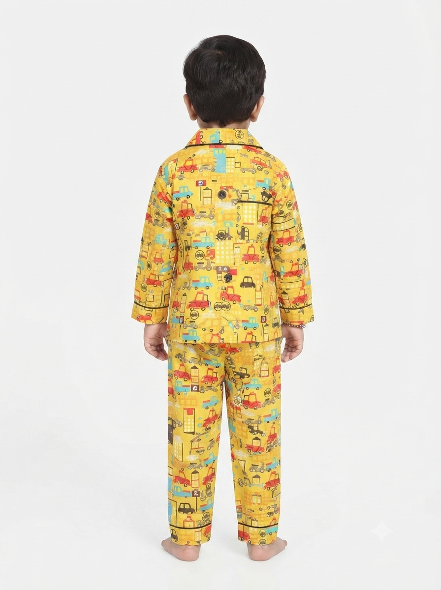 Huggingbug City View kids pure cotton night suit with cars, taxis & city traffic print - view 4 - thumbnail 4 of 4