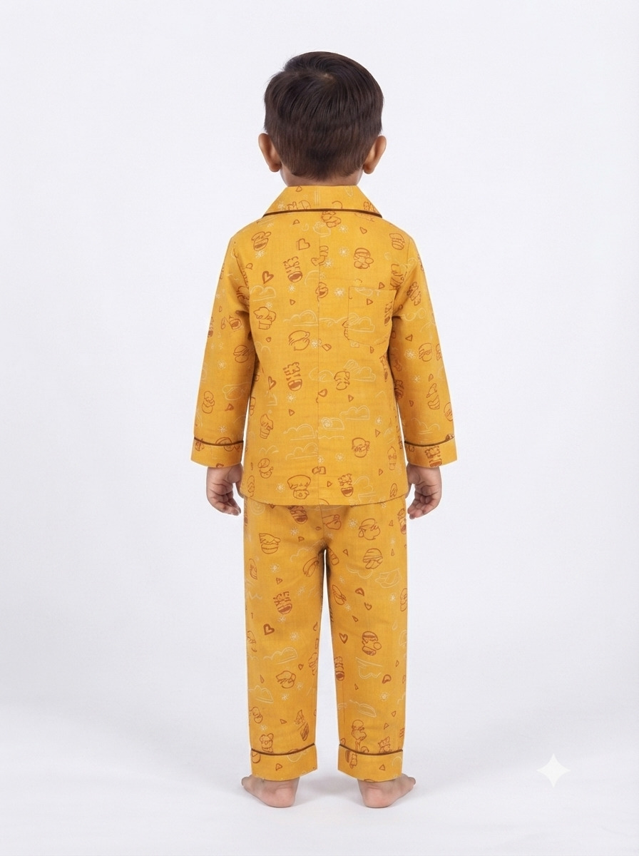 Huggingbug Giggles and Sleep kids pure cotton night suit with giggly doodle faces, hearts & clouds print - view 2 - thumbnail 2 of 4