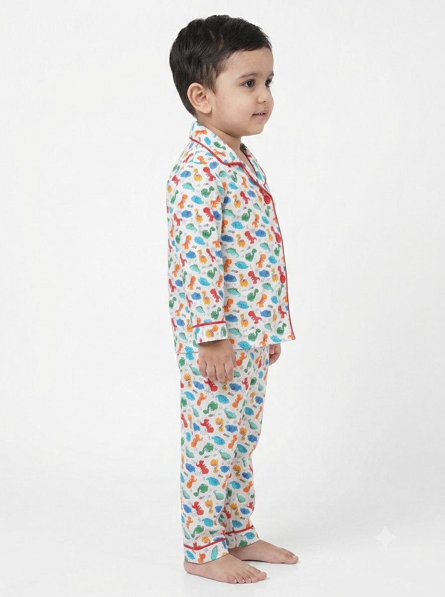 Huggingbug Mighty Dino kids pure cotton night suit with dinosaurs print - view 2 - thumbnail 2 of 4