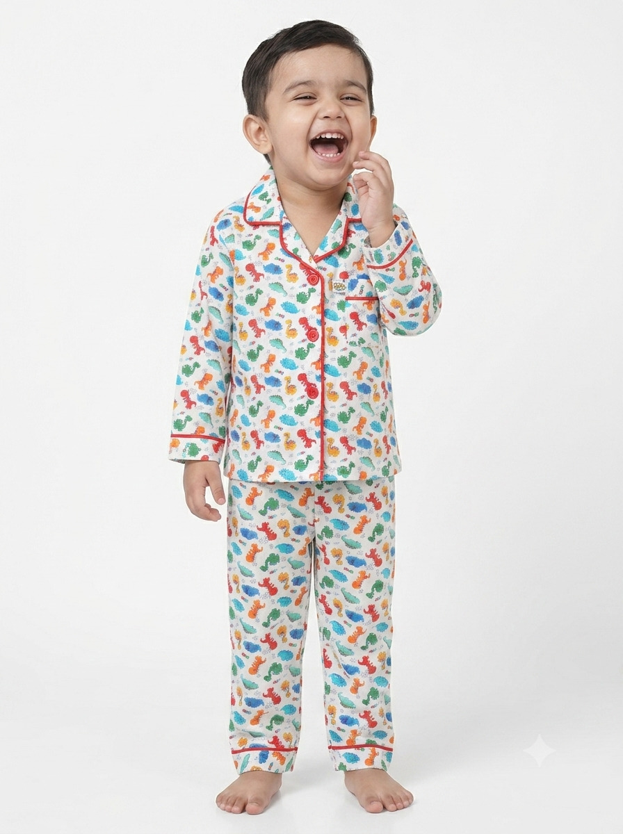 Huggingbug Mighty Dino kids pure cotton night suit with dinosaurs print - view 3 - thumbnail 3 of 4