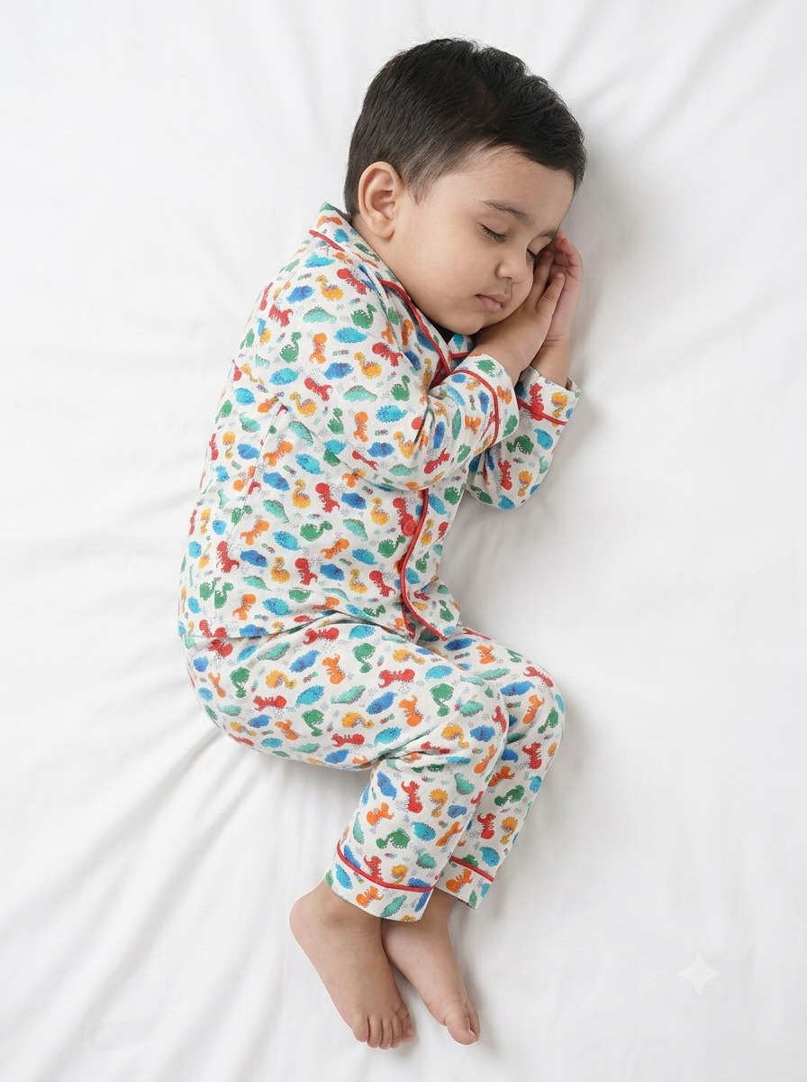 Huggingbug Mighty Dino kids pure cotton night suit with dinosaurs print - view 4 - thumbnail 4 of 4