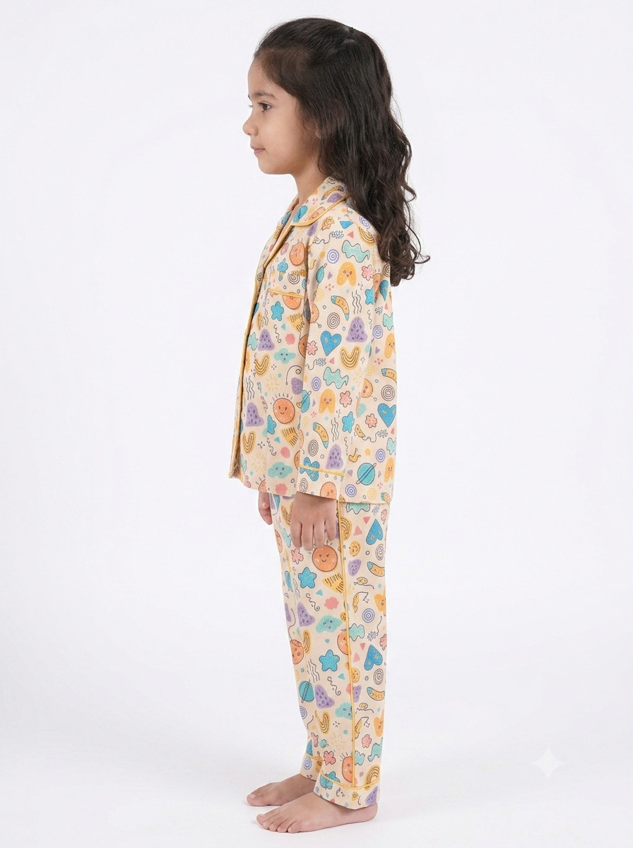 Huggingbug Cute Dreams kids pure cotton night suit with doodle shapes, suns & hearts print - view 4 - thumbnail 4 of 4