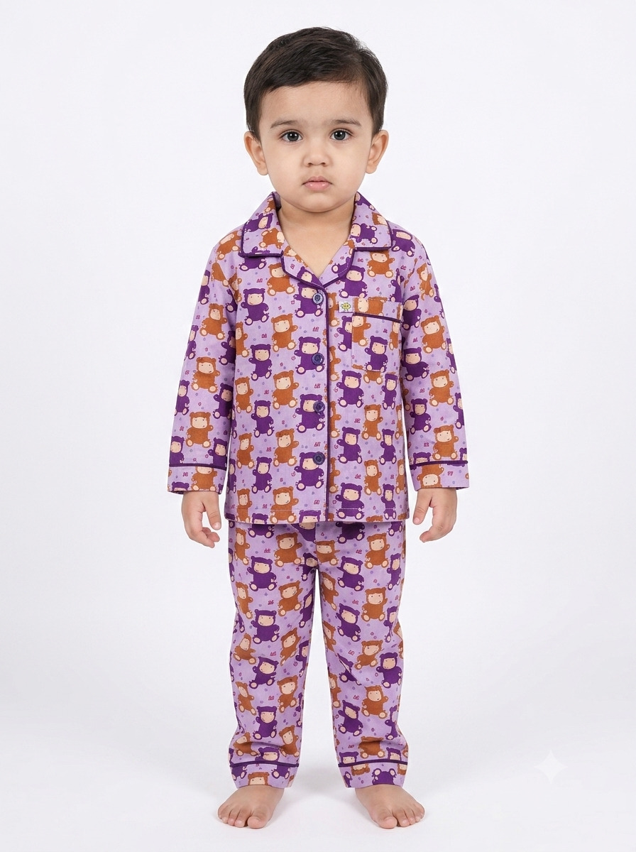 Huggingbug Bedtime Buddies kids pure cotton night suit with teddy bears print - view 1
