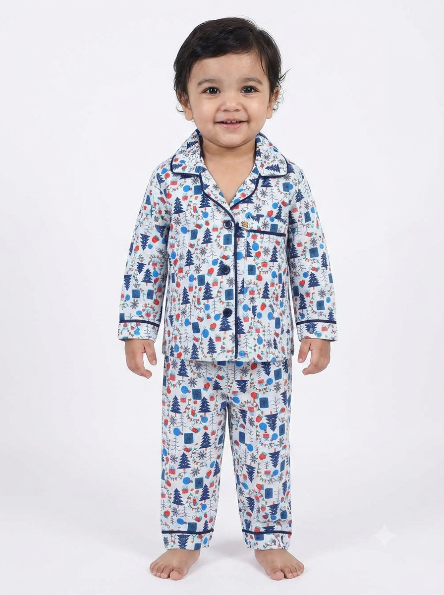 Huggingbug Christmas Cool kids pure cotton night suit with christmas trees & gifts print - view 1