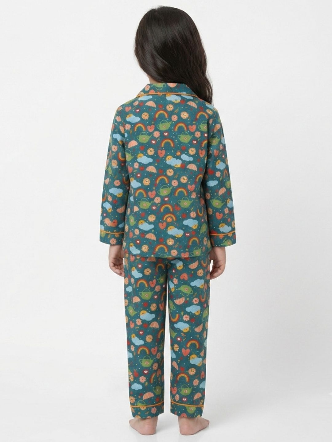 Huggingbug Sushine and Showers kids pure cotton night suit with sunshine, rainbows & rain clouds print - view 4 - thumbnail 4 of 4